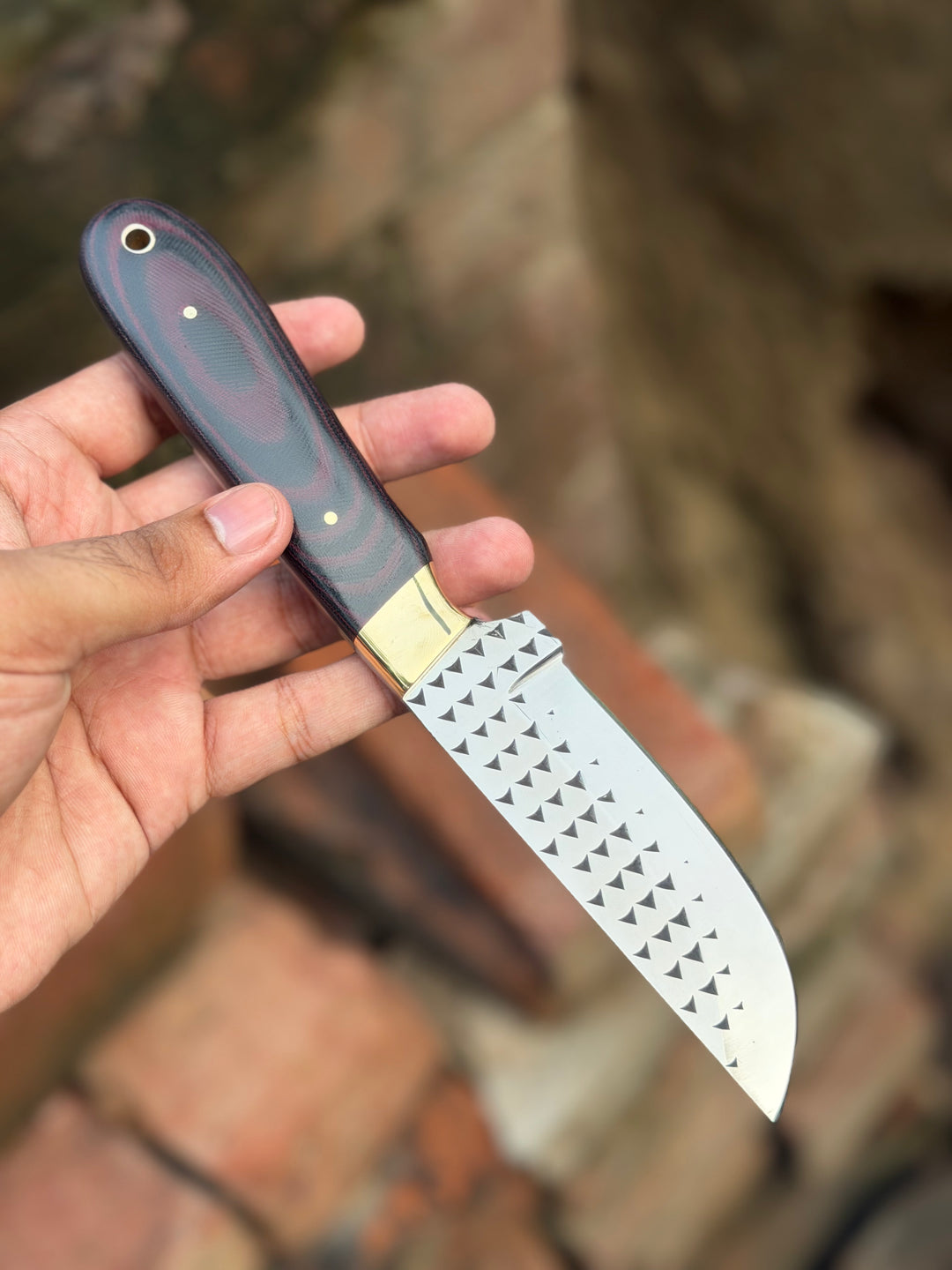 Handmade Kaliay Ember Rasp Knife 9" with red and black swirl handle