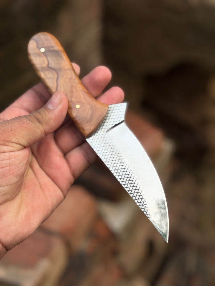 Handmade Sandbar Rasp Knife 7" with light wood rounded ergonomic handle