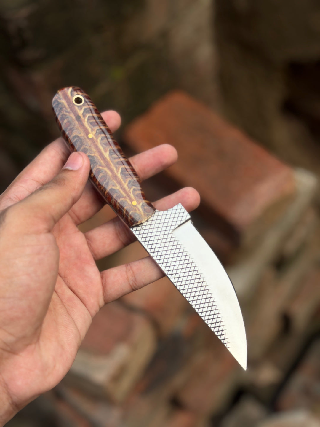 Handmade Midnight Feather Cowboy Knife 8" dark blue resin handle