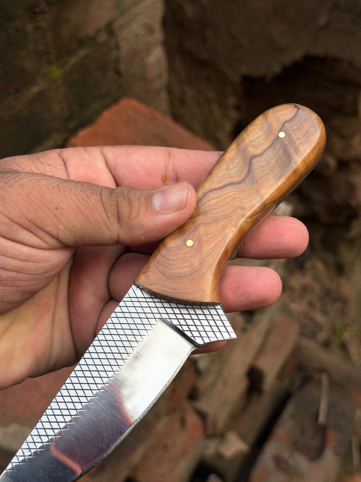 Handmade Sandbar Rasp Knife 7" with light wood rounded ergonomic handle