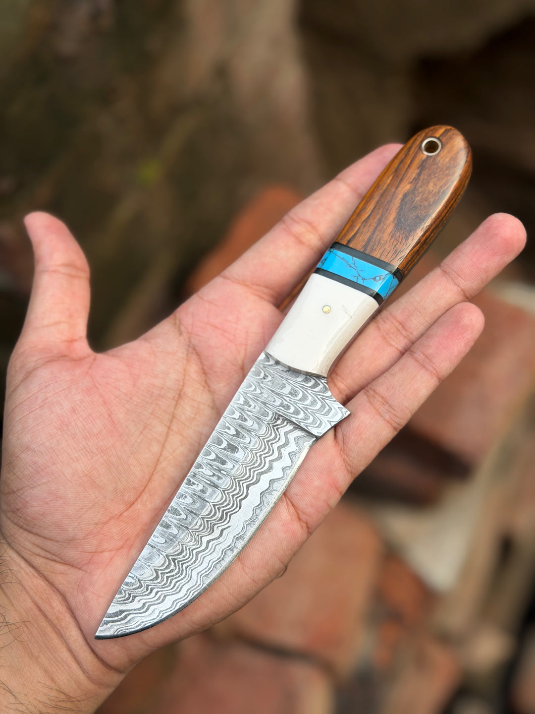 Handmade Turquoise Vein Skinner Knife 10" with twist wood handle