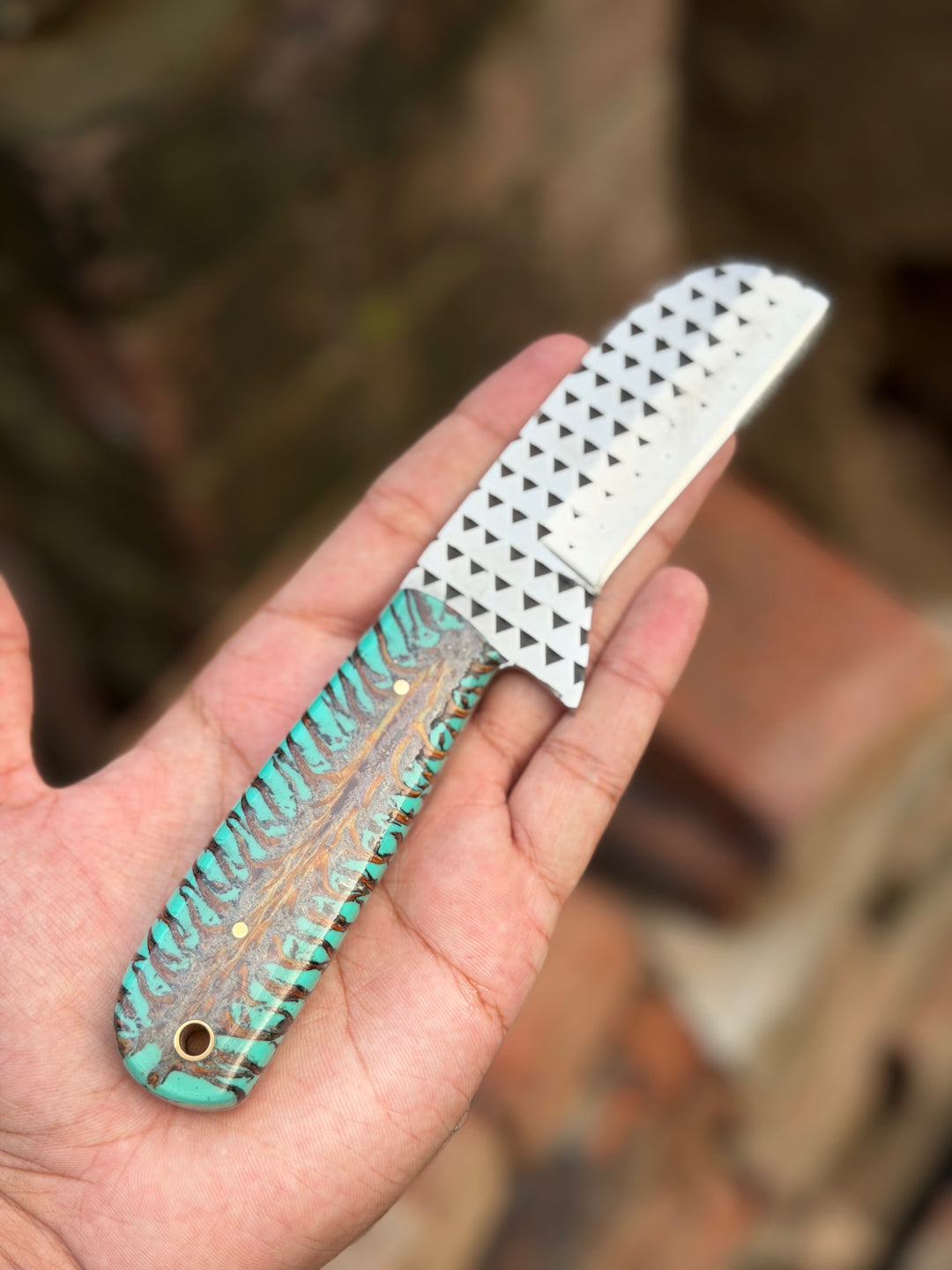 Handmade Turquoise Ridge Chef Knife 8" with turquoise and brown swirl resin handle