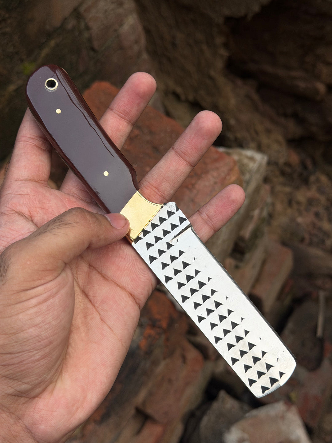 Handmade Redwood Trail Bull Cutter Knife 8" with dark red wood handle