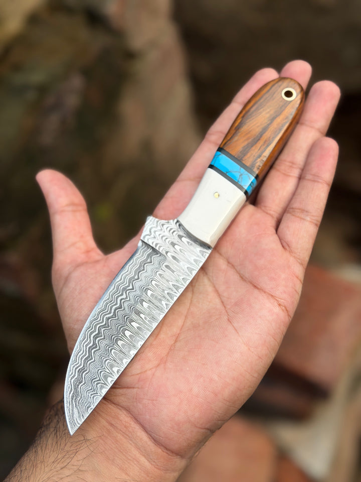 Handmade Turquoise Vein Skinner Knife 10" with twist wood handle