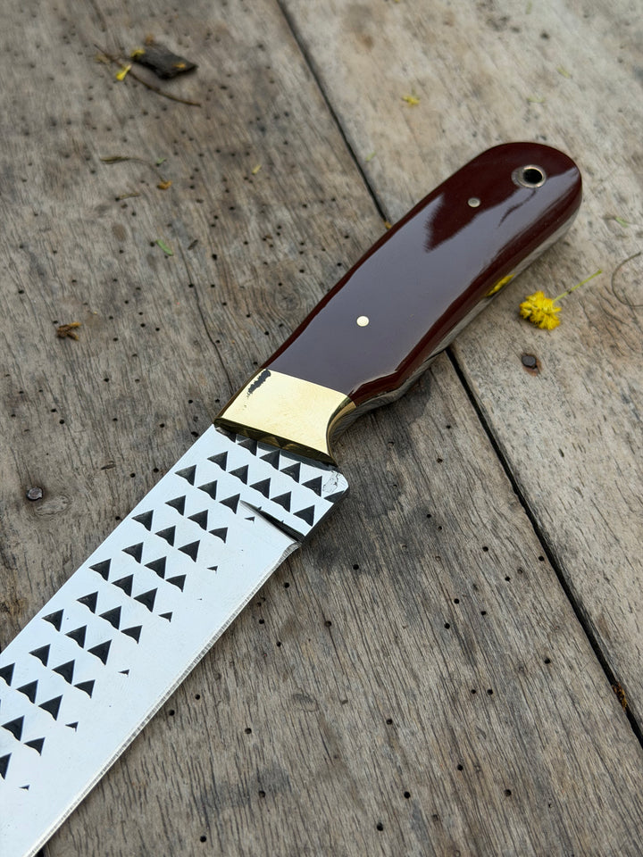Handmade Redwood Trail Bull Cutter Knife 8" with dark red wood handle