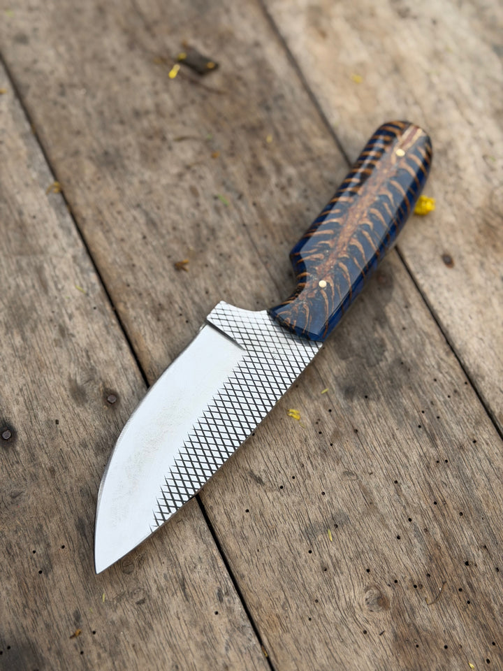 Handmade Midnight Feather Cowboy Knife 8" dark blue resin handle