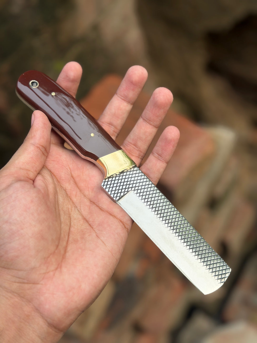 Handmade Redwood Trail Bull Cutter Knife 8" with dark red wood handle