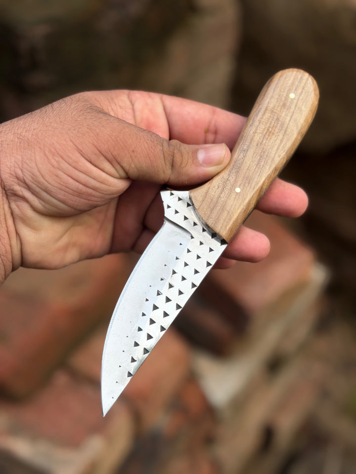 Handmade Sandbar Rasp Knife 7" with light wood rounded ergonomic handle