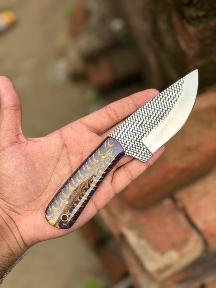 Handmade Midnight Feather Cowboy Knife 8" dark blue resin handle