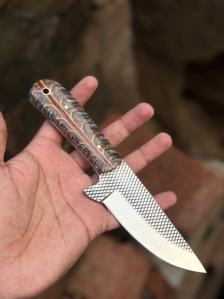 Handmade Midnight Feather Cowboy Knife 8" dark blue resin handle