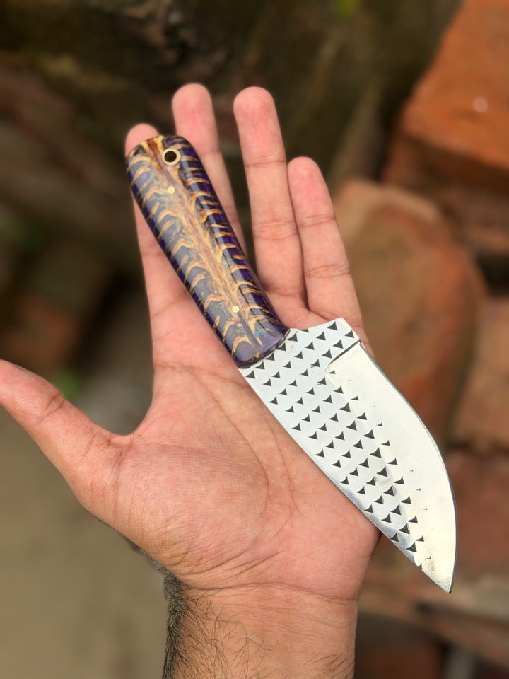 Handmade Midnight Feather Cowboy Knife 8" dark blue resin handle