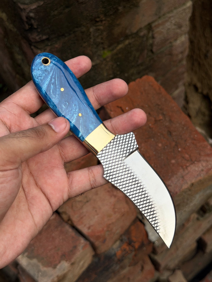 Handmade Sky Rustler Cowboy Knife 8" with sky blue marble resin handle