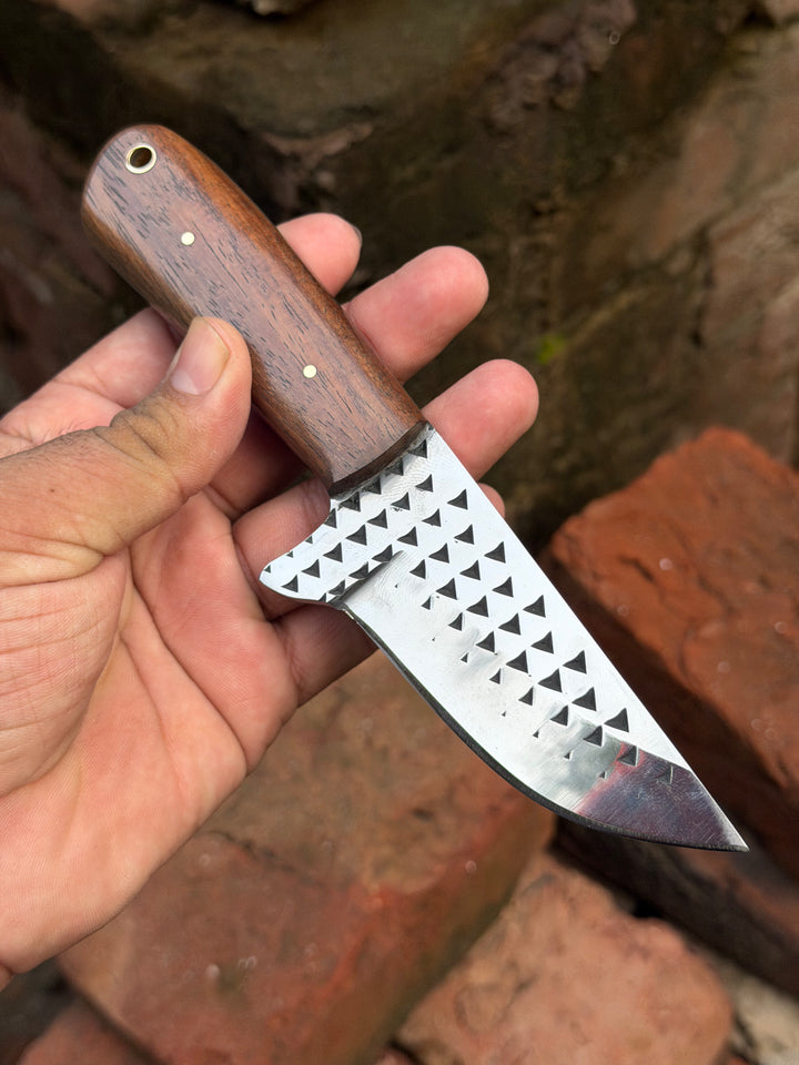 Handmade Heritage Forge Rasp Knife 7" with natural brown solid wood handle