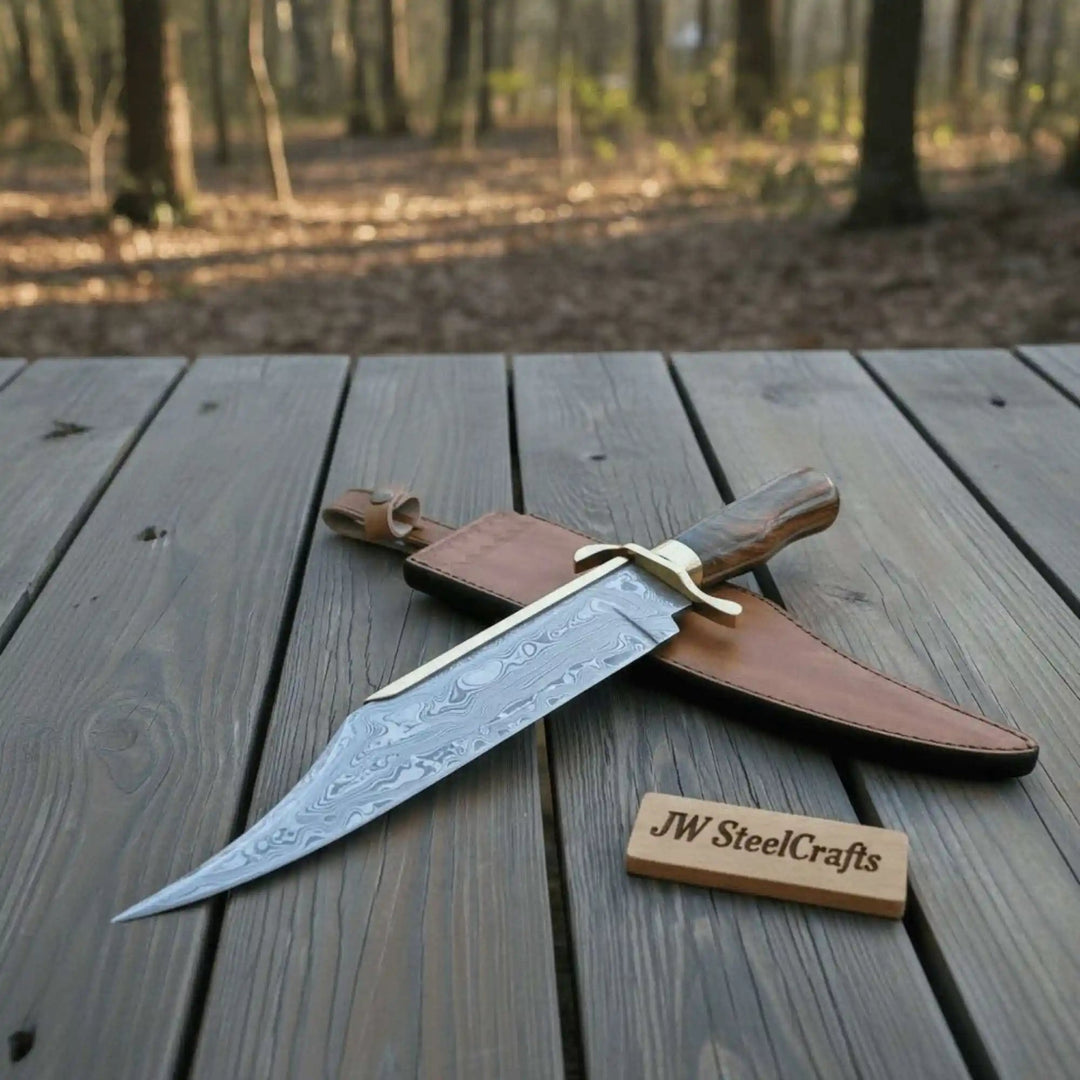 Sheffield Bowie Knife Clip Point Brass Guard Mirror Polish or Damascus Blade handmade Clip Point Bowie Knives by JW SteelCrafts