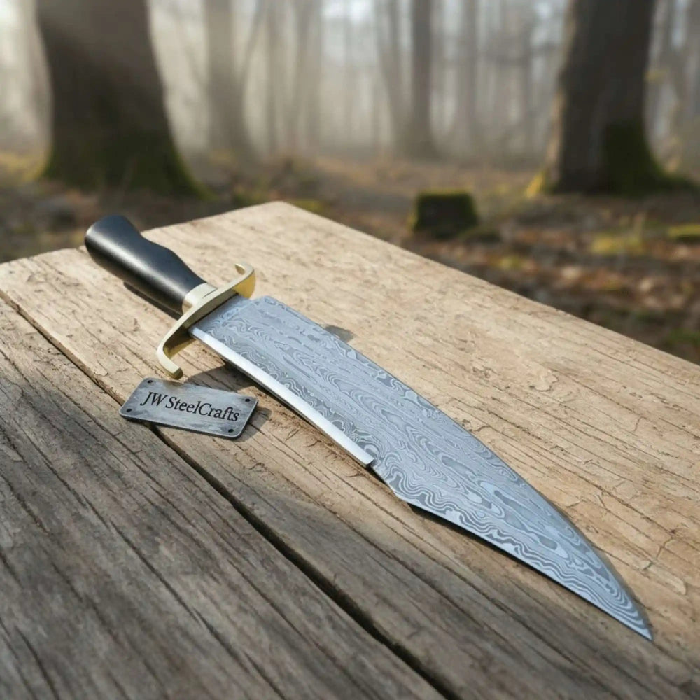Sheffield Clip Point Bowie Knife Brass Spine Damascus or Polished Blade Exotic Handle handmade Clip Point Bowie Knives by JW SteelCrafts