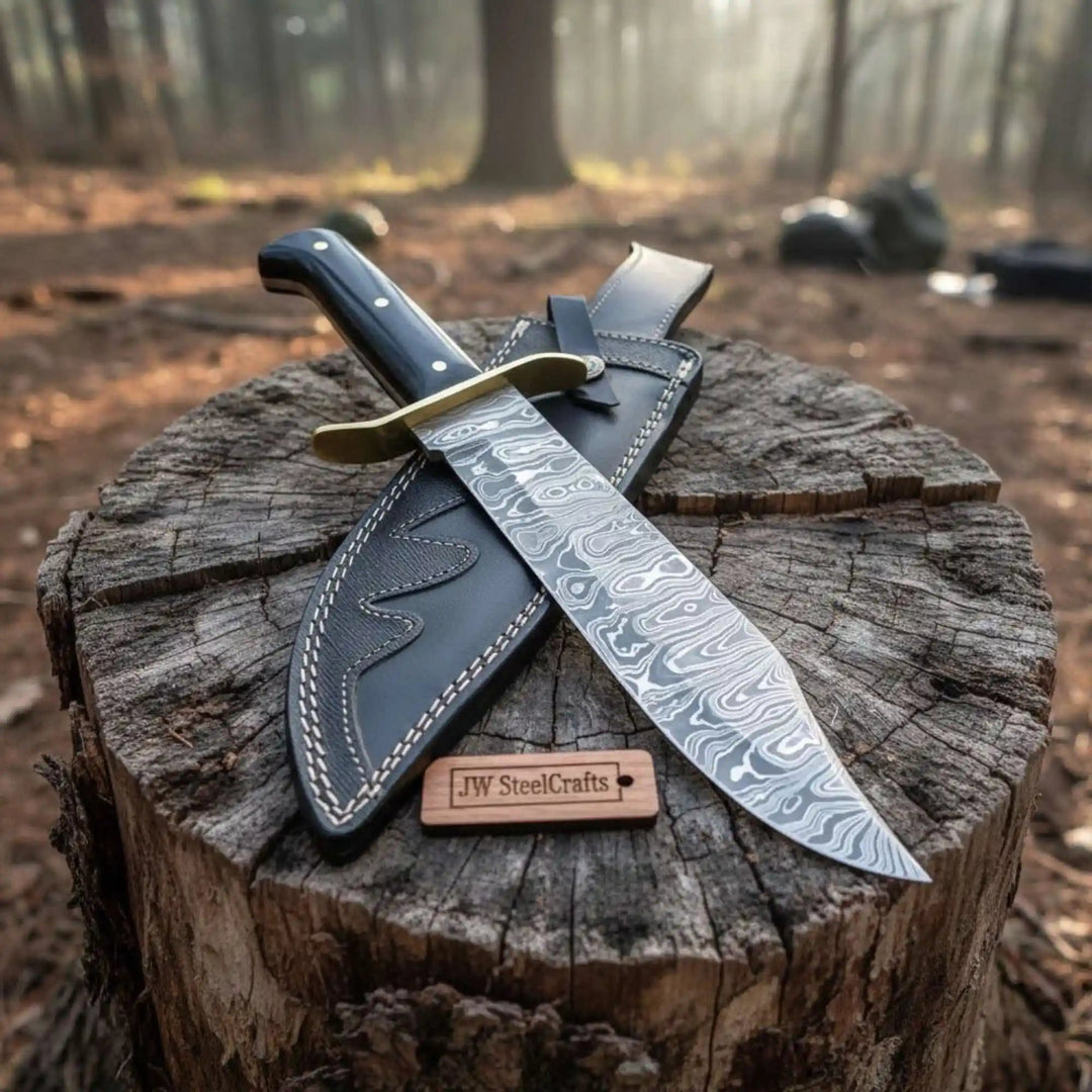 Sheffield Clip Point Bowie Knife Handmade Brass Guard Mirror Polish Blade JW SteelCrafts handmade Clip Point Bowie Knives by JW SteelCrafts