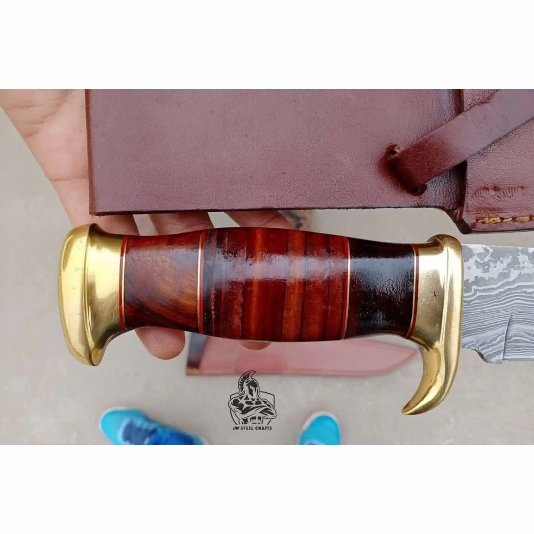 Sheffield Clip Point Bowie Knife Handmade Damascus Steel Blade Brass Guard Leather Sheath JW SteelCrafts handmade Clip Point Bowie Knives by JW SteelCrafts