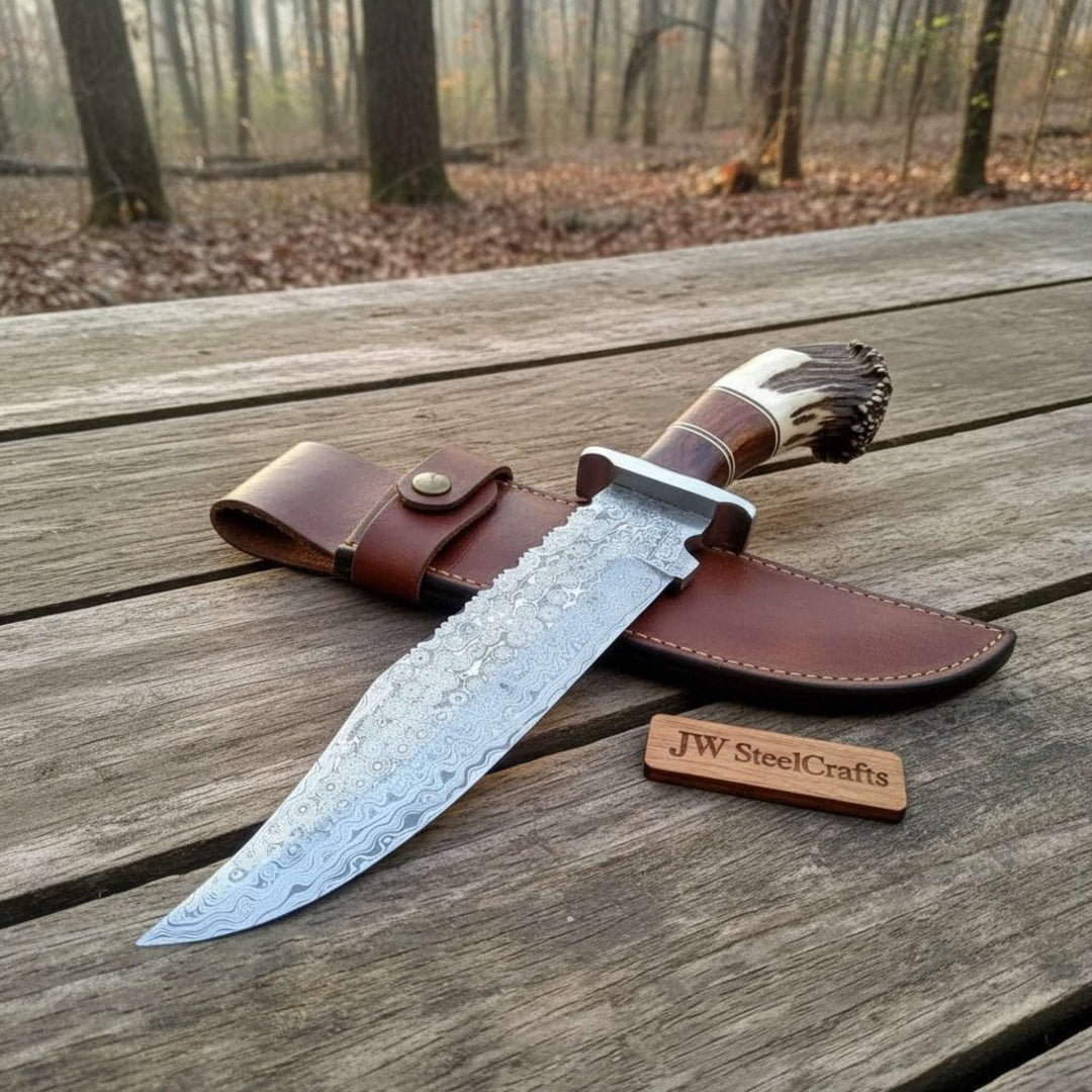 Sheffield Clip Point Bowie Knife High Polish Blade Handmade Fixed Blade Knife with Modern Handle JW SteelCrafts handmade Bowie Knives by JW SteelCrafts