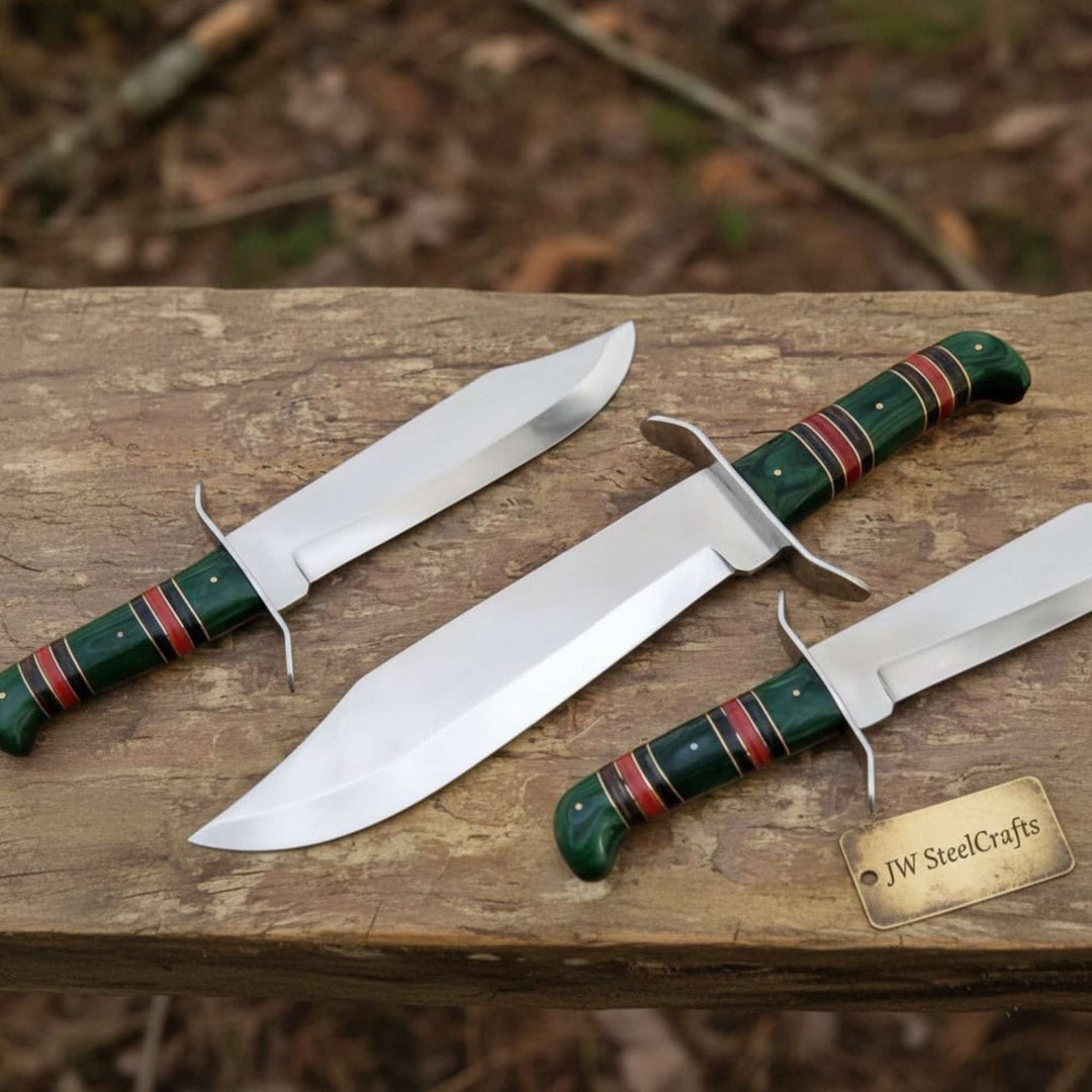 Sheffield Clip Point Bowie Knife Mirror Polish Steel with S Guard and Stacked Handle handmade Bowie Knives by JW SteelCrafts