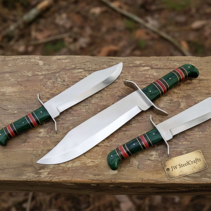 Sheffield Clip Point Bowie Knife Mirror Polish Steel with S Guard and Stacked Handle handmade Bowie Knives by JW SteelCrafts