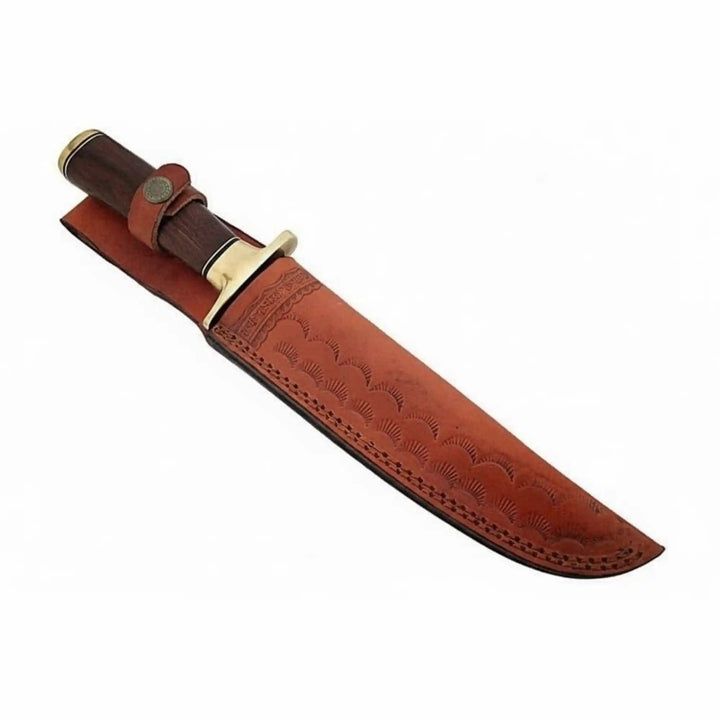 Sheffield Clip Point Damascus Bowie Knife with Hardwood Handle and Brass Guard – Handmade Fixed Blade JW SteelCrafts handmade Clip Point Bowie Knives by JW SteelCrafts