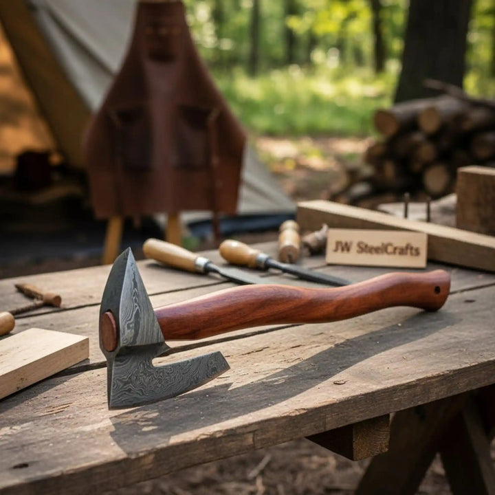 Single - Bit Angular Bearded Axe with Rear Notch handmade Handmade Axe by JW SteelCrafts