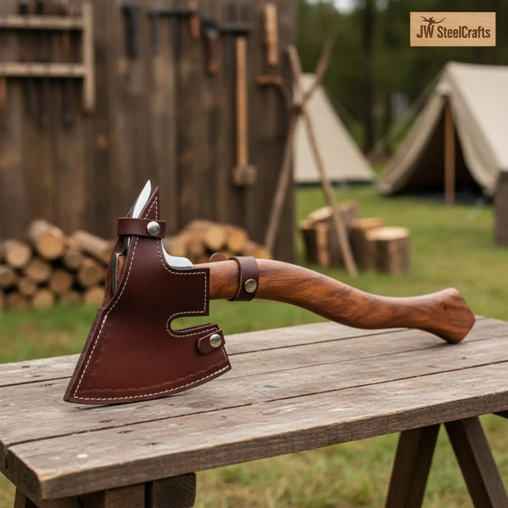 Single - Bit Angular Bearded Axe with Rear Notch handmade Handmade Axe by JW SteelCrafts