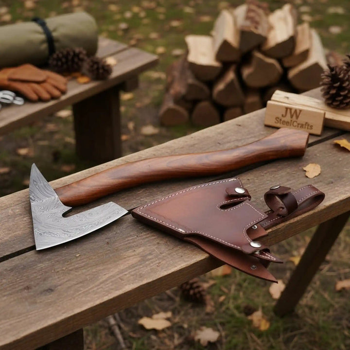 Single - Bit Angular Bearded Axe with Rear Notch handmade Handmade Axe by JW SteelCrafts
