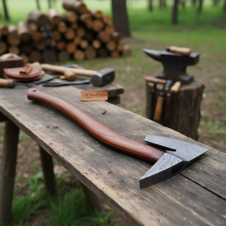 Single - Bit Angular Bearded Axe with Rear Notch handmade Handmade Axe by JW SteelCrafts
