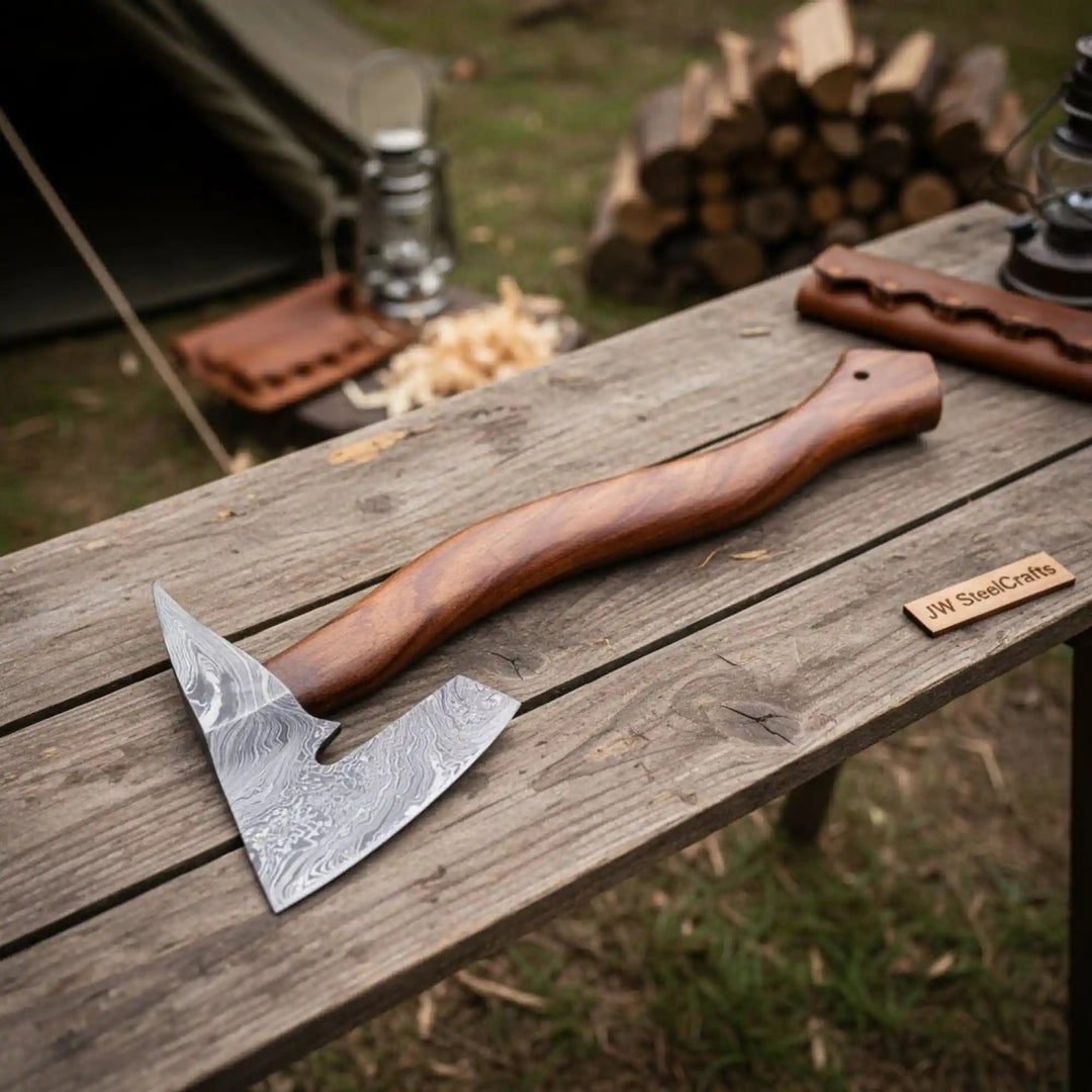 Single - Bit Angular Bearded Axe with Rear Notch handmade Handmade Axe by JW SteelCrafts