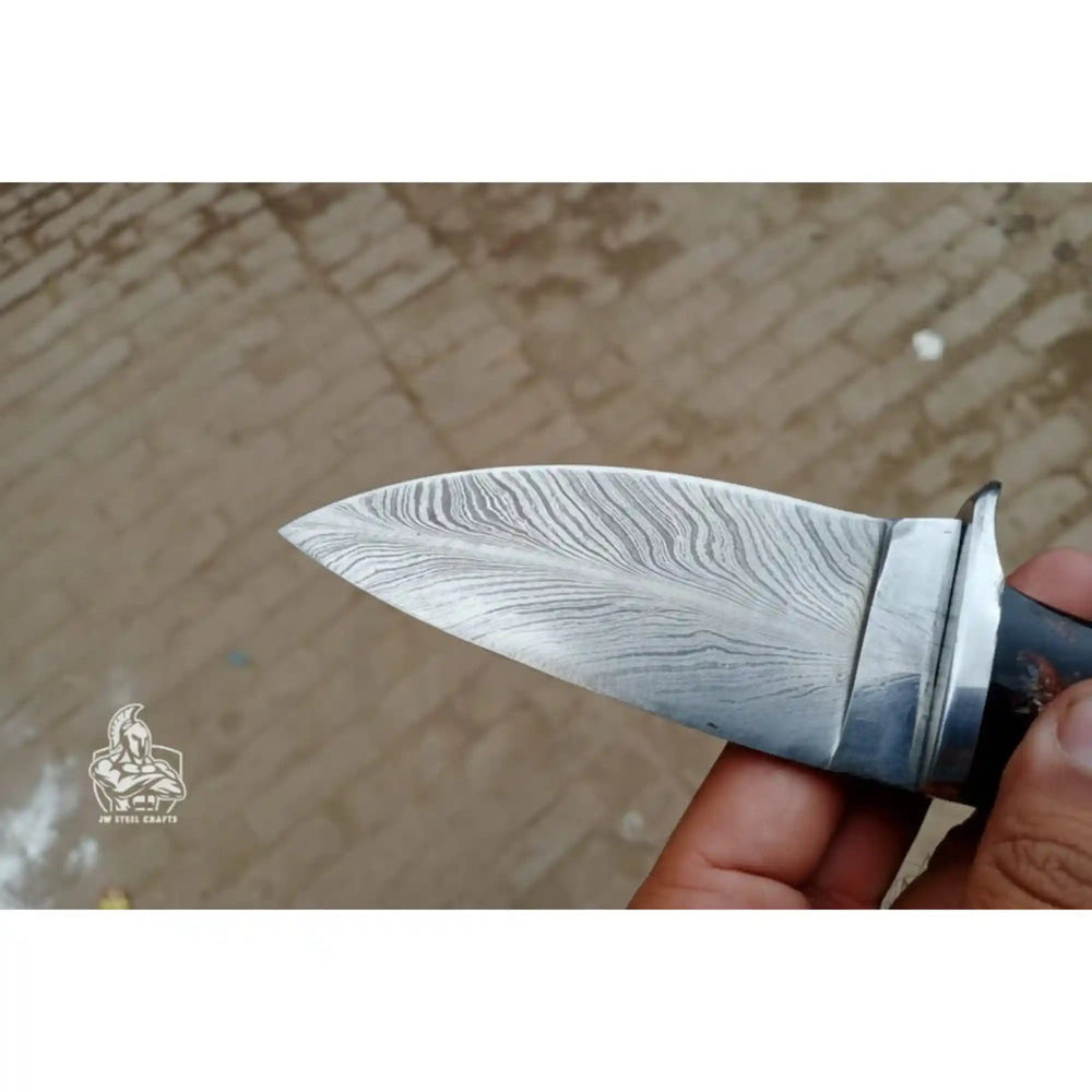 Skinner Knife, Feather Damascus Blade, Resin Handle, Fixed Blade Hunting Knife handmade skinner knife by JW SteelCrafts