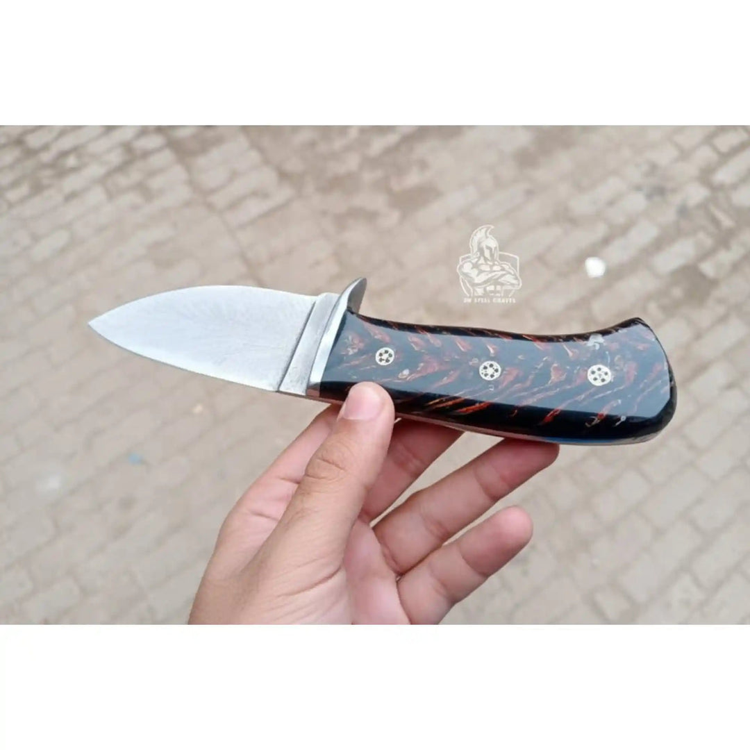 Skinner Knife, Feather Damascus Blade, Resin Handle, Fixed Blade Hunting Knife handmade skinner knife by JW SteelCrafts