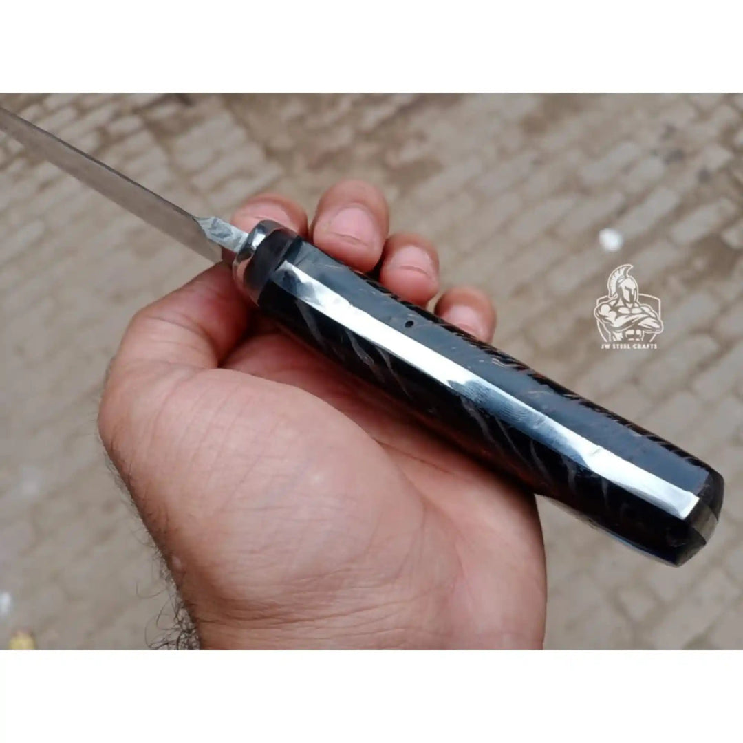 Skinner Knife, Feather Damascus Blade, Resin Handle, Fixed Blade Hunting Knife handmade skinner knife by JW SteelCrafts