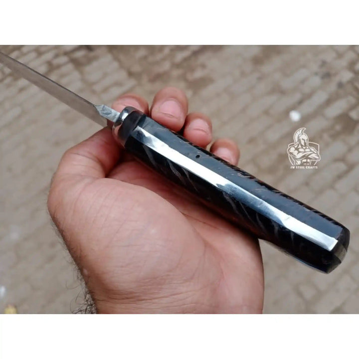 Skinner Knife, Feather Damascus Blade, Resin Handle, Fixed Blade Hunting Knife handmade skinner knife by JW SteelCrafts