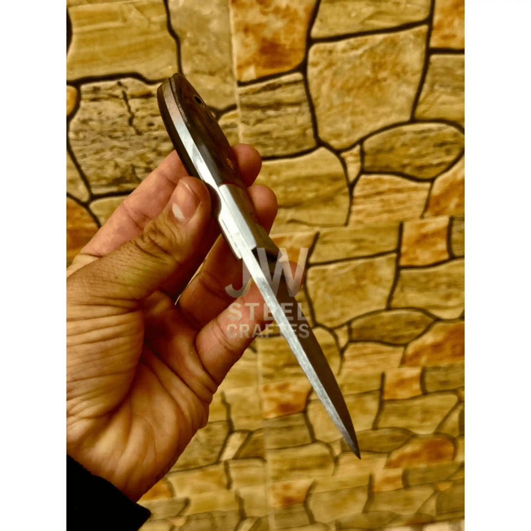 Small Damascus Utility Knife – Rosewood Handle With Leather Sheath handmade Skinner Knife by JW SteelCrafts