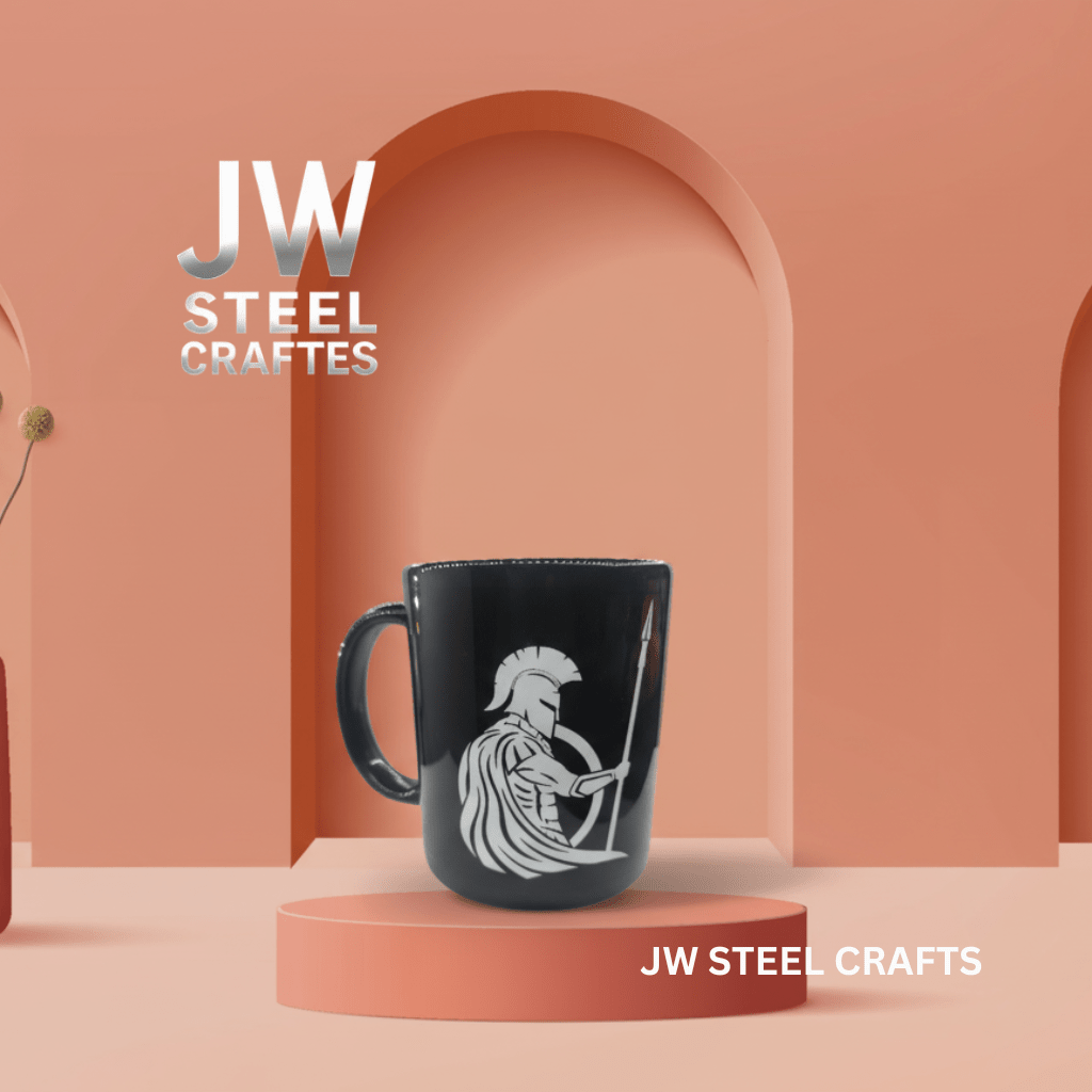 Spartan Warrior Mug | Black Ceramic Coffee Cup | JW SteelCrafts handmade viking mug by JW SteelCrafts