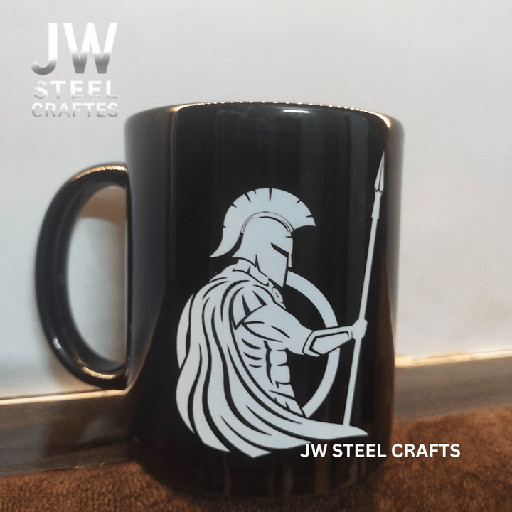 Spartan Warrior Mug | Black Ceramic Coffee Cup | JW SteelCrafts handmade viking mug by JW SteelCrafts