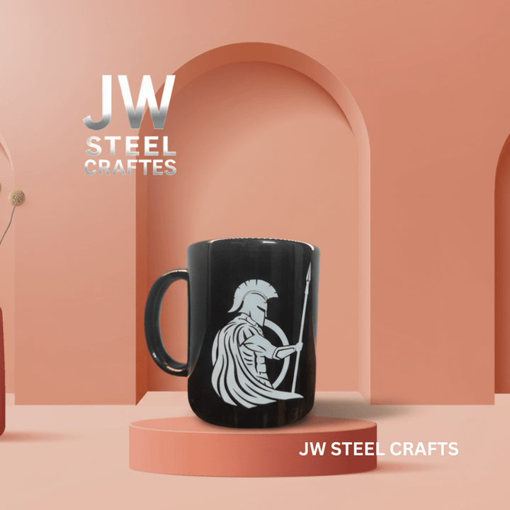 Spartan Warrior Mug | Black Ceramic Coffee Cup | JW SteelCrafts handmade viking mug by JW SteelCrafts