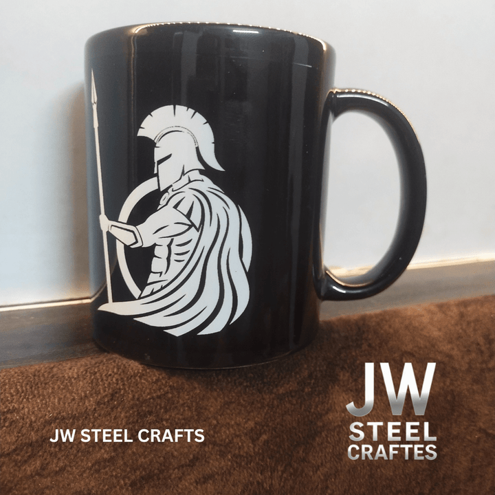 Spartan Warrior Mug | Black Ceramic Coffee Cup | JW SteelCrafts handmade viking mug by JW SteelCrafts