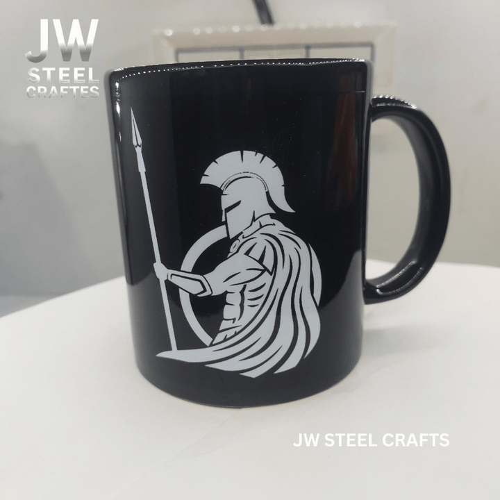 Spartan Warrior Mug | Black Ceramic Coffee Cup | JW SteelCrafts handmade viking mug by JW SteelCrafts