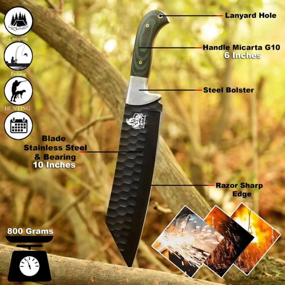     Razor sharp adventure knife with full tang construction for hunting and wilderness activities