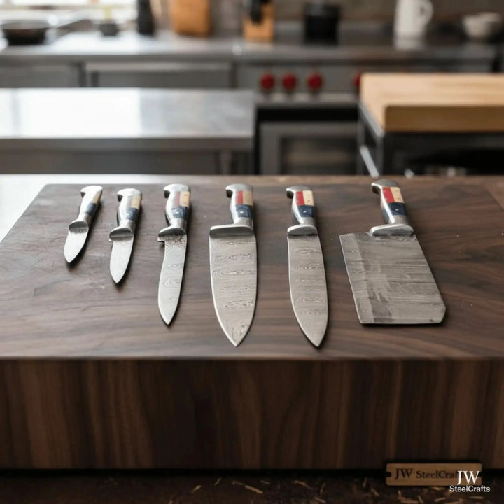 Texas Flag Damascus Knife Set Replica