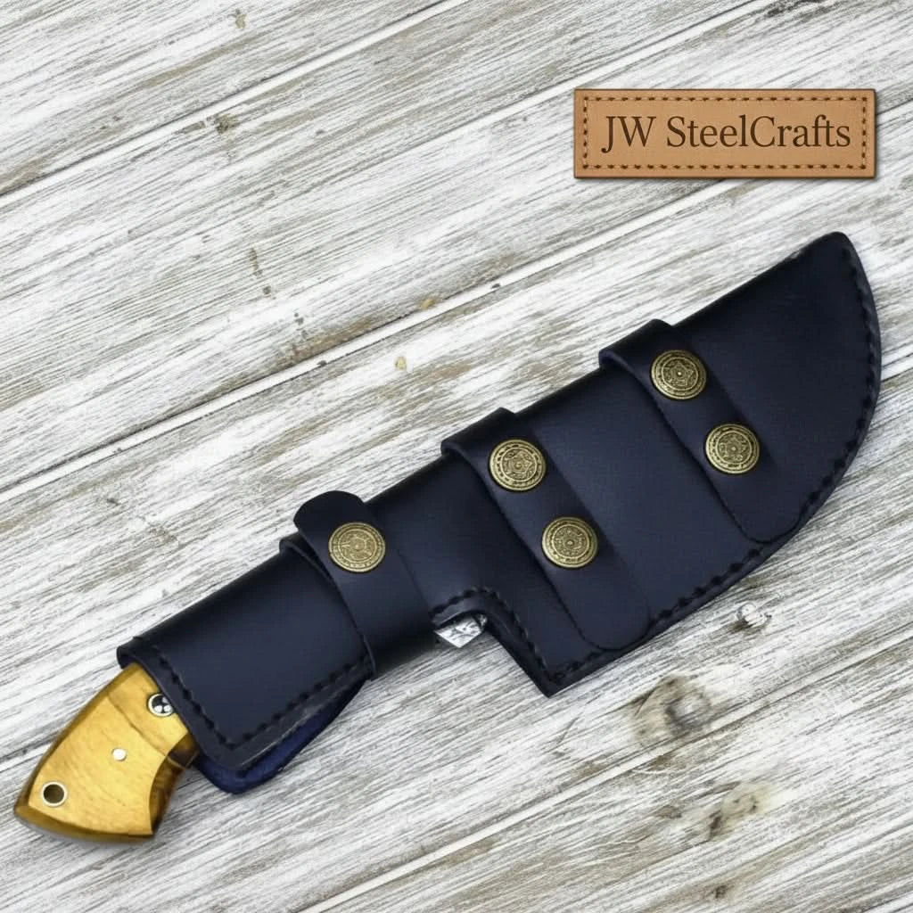 tracker knife Custom, 10", DAMASCUS KNIFE, Damascus steel knife, hunting, exotic Yellow Heart &amp; Walnut wood handle, leather sheath handmade Handmade Tracker Knives by JW SteelCrafts