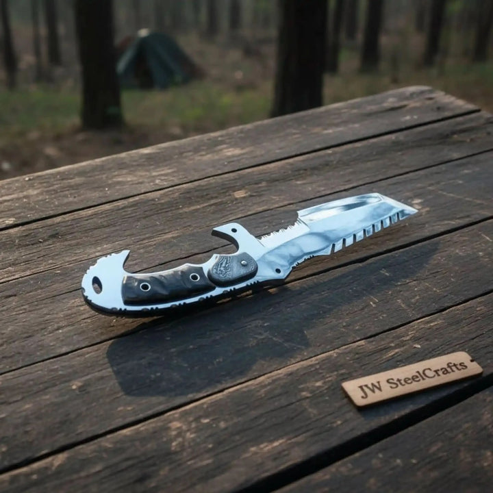 Tracker Knife Custom Handmade J2 Steel Handle Sheep Horn &amp; Damascus Bolster 13" handmade Handmade Tracker Knives by JW SteelCrafts
