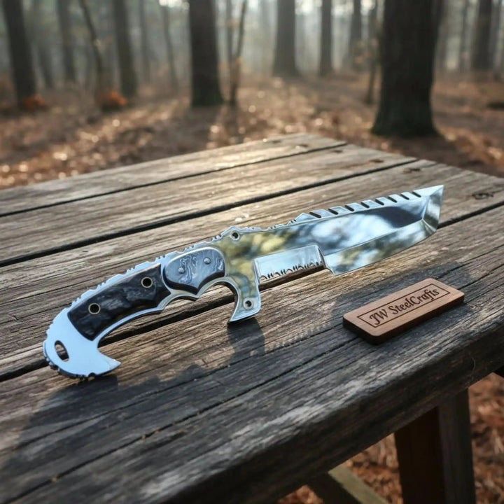 Tracker Knife Custom Handmade J2 Steel Handle Sheep Horn &amp; Damascus Bolster 13" handmade Handmade Tracker Knives by JW SteelCrafts