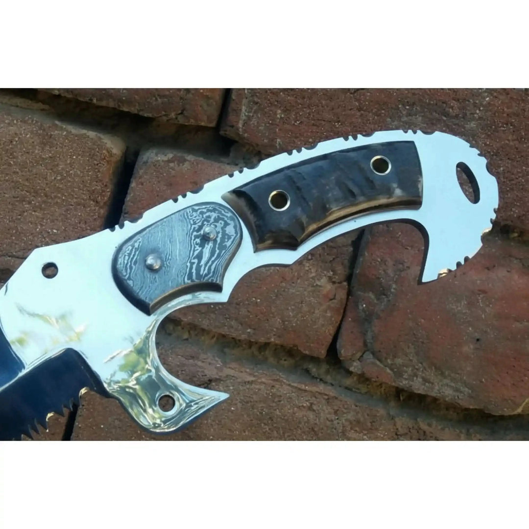 Tracker Knife Custom Handmade J2 Steel Handle Sheep Horn &amp; Damascus Bolster 13" handmade Handmade Tracker Knives by JW SteelCrafts