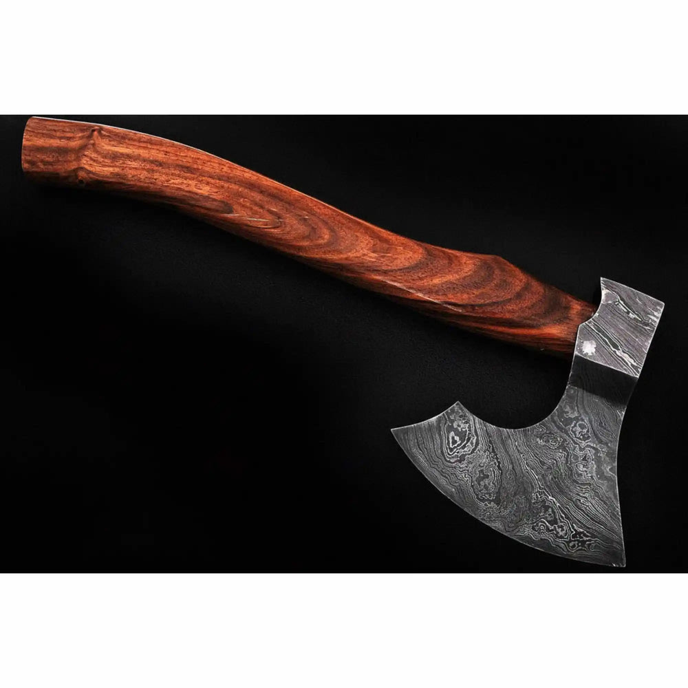 Traditional Norse Bearded War Axe (Skeggøx) featuring Damascus Steel Head, Solid Wood Handle, Sheath Included handmade Handmade Axe by JW SteelCrafts