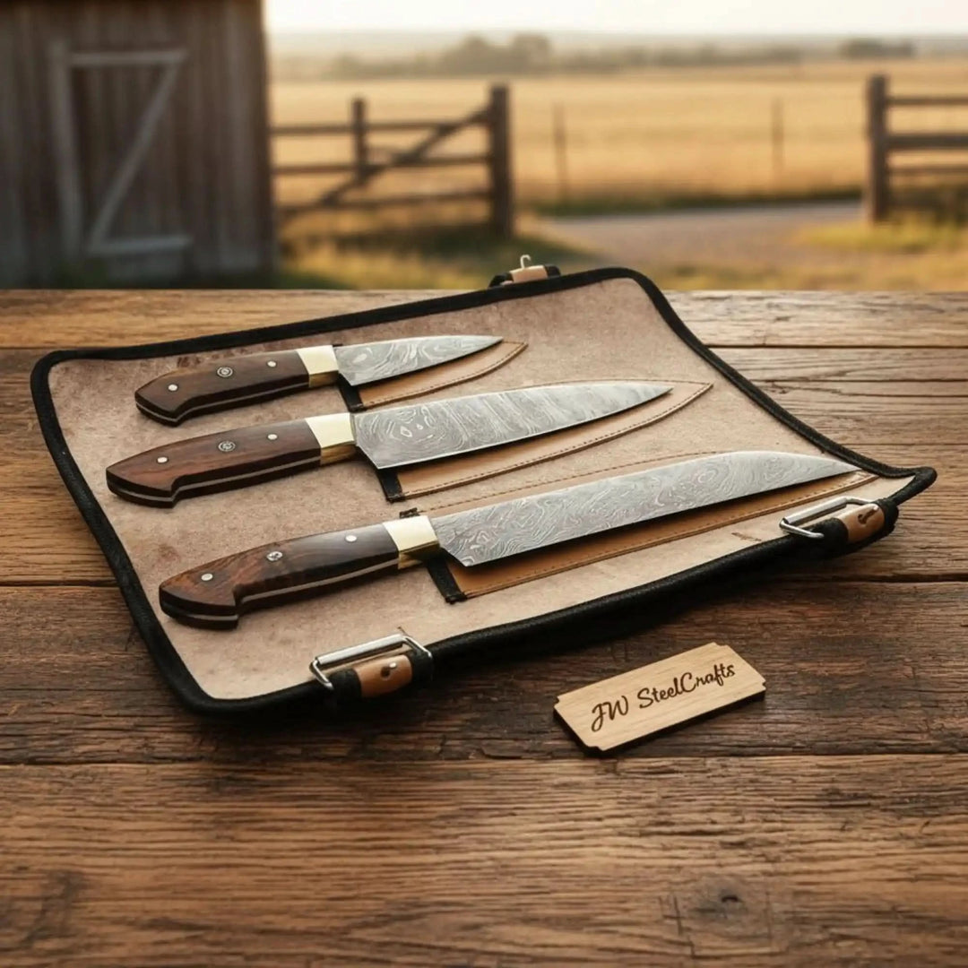 Twisted Damascus Cooks Knife Set