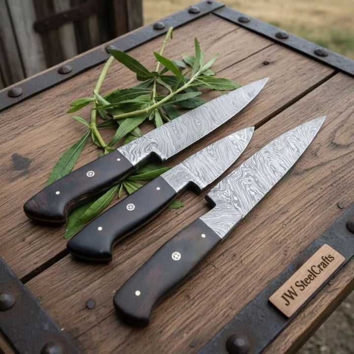 Twisted Damascus Knife Set Black Micarta Mncraft