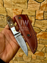 Load image into Gallery viewer, Handmade Damascus Skinner Hunting Knife – Bull Horn Handle with Brass Pins